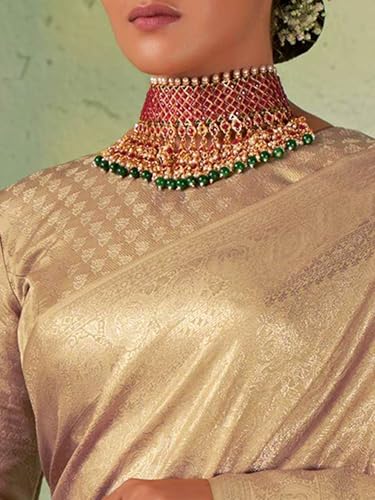 Vardha Women's Kanchipuram Art Silk Saree with Unstitched Blouse Piece - Gold Zari Woven Work Sarees for Wedding (Asya Vol.4_563)