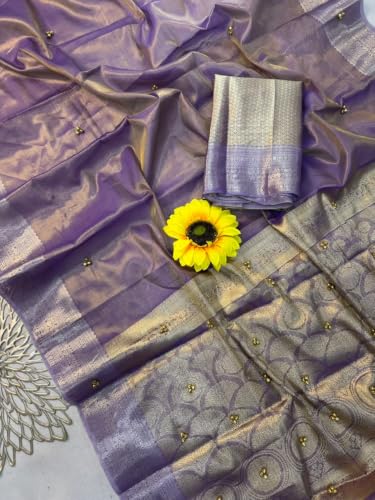 Kryone Ghungroo Saree for Women with Blouse Piece | Tissue Silk Ghungroo Work Saree | Ghungroo Wali Sari with Zari Border for Wedding, Reception, Sangeet, Engagement & Festive Occasions
