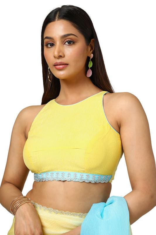 Soch Womens Yellow Tissue Ombre Saree With Stone Work