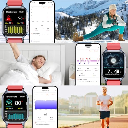 Yowow BIT Blood Pressure Smart Watch, 2.01" Enlager HD Screen,One -Click SOS, Heart Rate/Blood Oxygen/Sleep Monitor, Multiple Movement Activity Tracker,Bluetooth Calls,Family Data Sharing (Red)