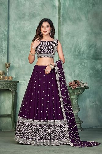 Warthy Ent Embroidery Work Georgette Fabric Lehenga Choli With Georgette Dupatta