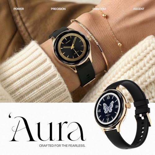 Fire-Boltt Phoenix Aura Women Smart Watch with 1.26” Diamond-Cut HD Display, Rotating Crown, Wireless Charging, Bluetooth Calling, Voice Assistant, 120+ Sports Modes - Carbon Black