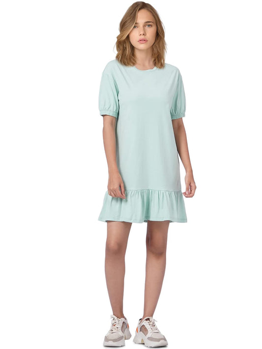 Only Women's Cotton Blend T-Shirt Mini Dress (15282851-Grayed Jade_Grayed M)