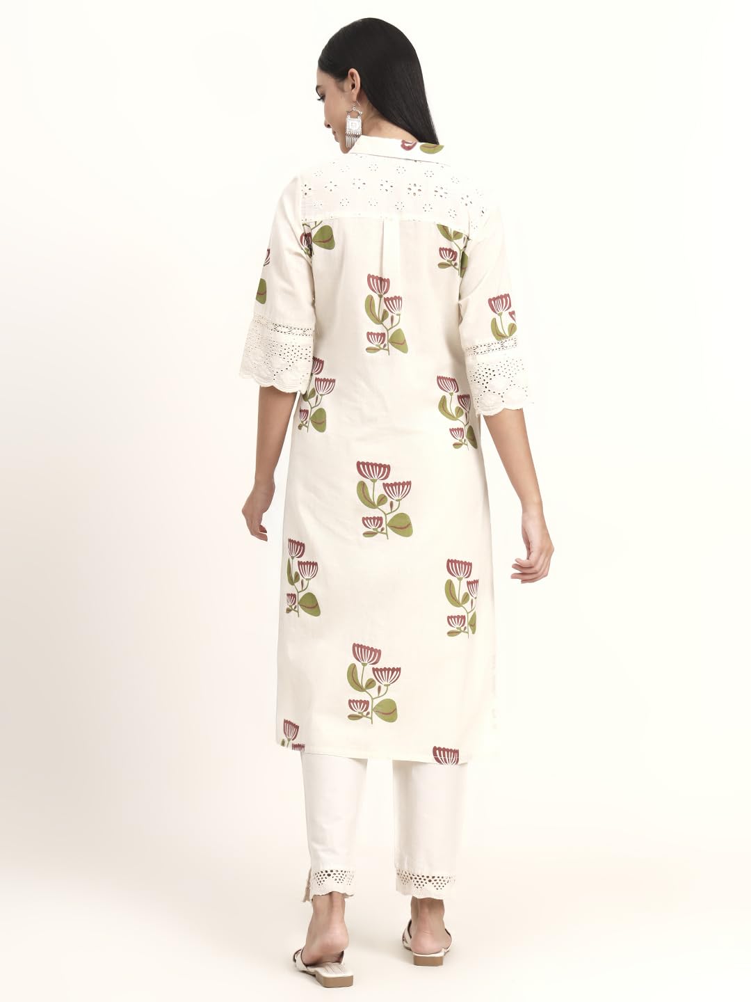 Divena Off White Floral Cotton A-Line Kurta (DBK1454)