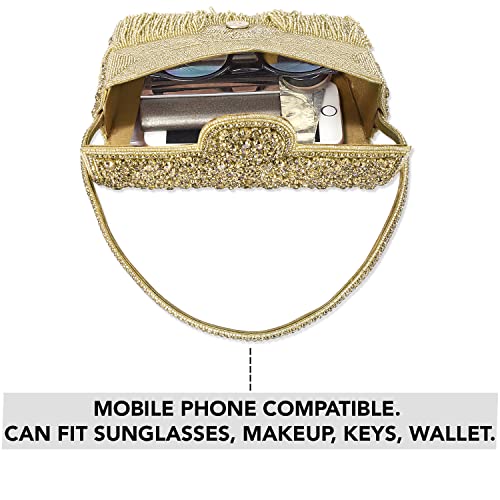 Peora Gold Clutch Purses for Women Stone Studded Handmade Handbags Party Bridal Clutch