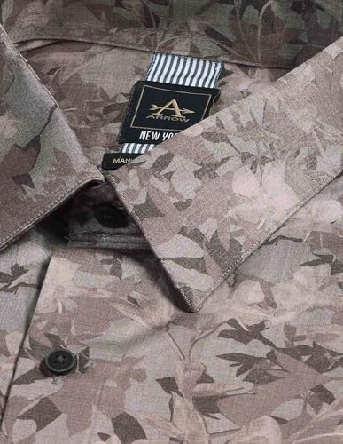 Arrow New York Men's Brown Floral Printed Spread Collar Full Sleeve Formal Cotton Slim Fit Shirt (ANAJSH1109_Brown_44)
