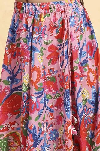 Biba Girl's Pink Viscose Short Top Lehenga Set