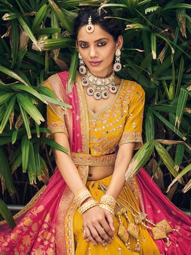 Woman's Mustard yellow viscose lehenga choli