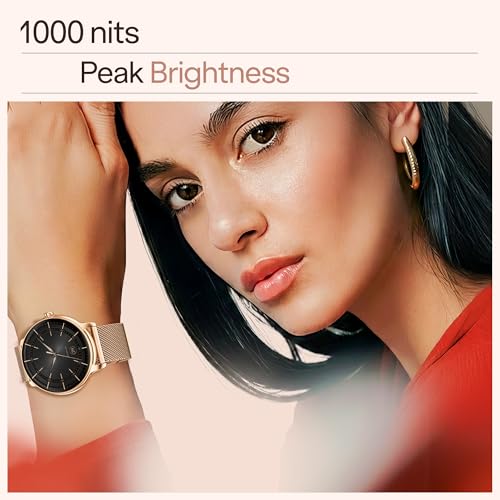 boAt Chrome Iris Smart Watch for Women - Elegant Ultra-Sleek Dial, Light-Weight Metal Body, 1.32" AMOLED Display, 1000 Nits, AOD, Female Wellness Tracking Watch for Woman (Gold & Lilac Dual Strap)