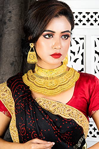 MANIKYA Bridal Wedding Traditional Trendy 24Ct Gold Plated Bridal Choker With Earrings Necklace Set For Women And Girls.. (Design 4).