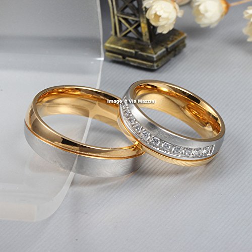 Via Mazzini 316L Stainless Steel Love Promise Crystal Couple Rings for Men an.