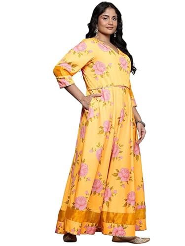 Floral Printed Sequined Detail V-Neck Maxi Dress