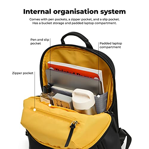 MOKOBARA The Bliss Backpack | 14 Inch Padded Laptop Compartment, 21L Capacity, Water Resistant Nylon & Vegan Leather Trims | Adjustable Straps, Multiple Pockets | Money Moves, Black