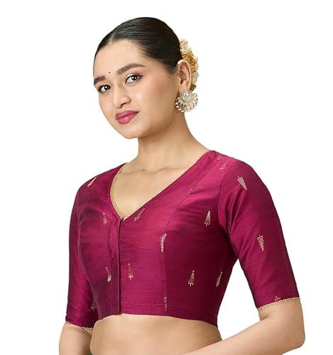 Studio Shringaar Women's Handloom Cotton Silk Readymade Saree Blouse (Wine, 42)