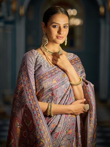 SWORNOF Womens Pashamina pure viscose Saree with Unstitched blouse piece