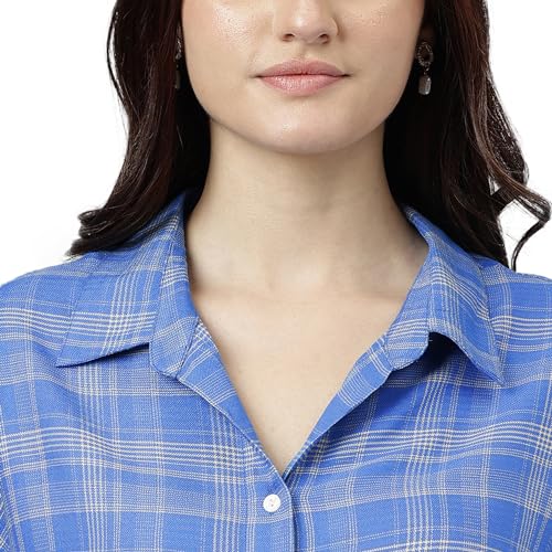 Latin Quarters Women's Blue Yarn Dyed Rayon Blouse_XXXL