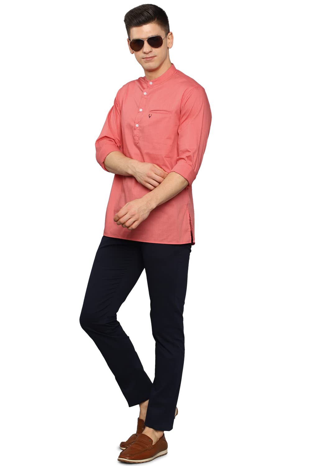 Allen Solly Men's Full Sleeves Short Kurta (ASKUQSTBN12389_Pink_38)