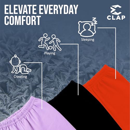 CLAP Unisex Baby Winter Warm Pants Kids Fleece Pajamas Leggings Set of 3 (3-4 Years, Purple Black Red)