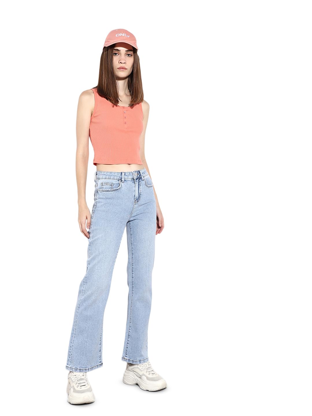 ONLY Women's Flared Mid Rise Blue Denim Jeans