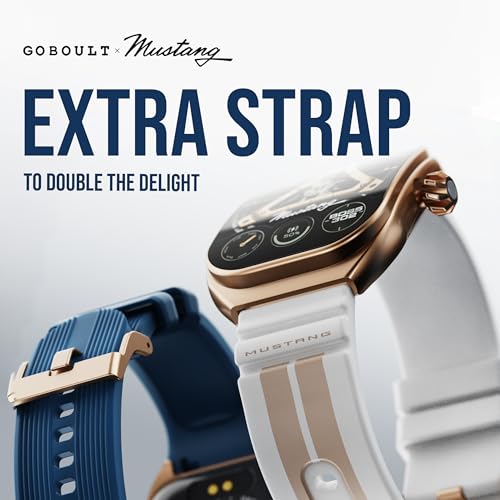 GOBOULT Mustang Muscle Smart Watch 2.01'' 3D Curved Display, Convertible Strap, Premium Metallic Crown, BT Calling, 600 Nits Brightness, AI Assistant, IP68 (Extra Starp, White Armor)