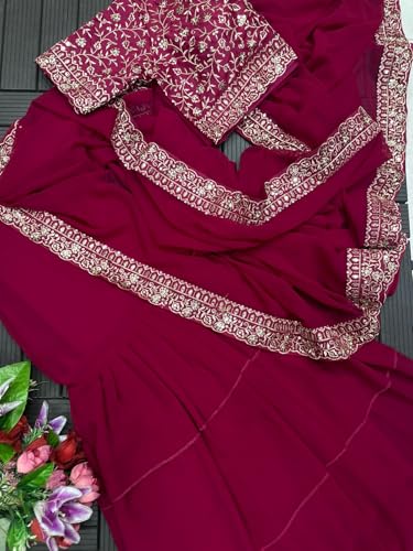 infabzon Ready To Wear Western Drape Lehenga Choli Set For Women Georgatte Fabric On 3 Layer Rufeel Embrodery Sequance Work Fully Stitched (Gajari, XL)