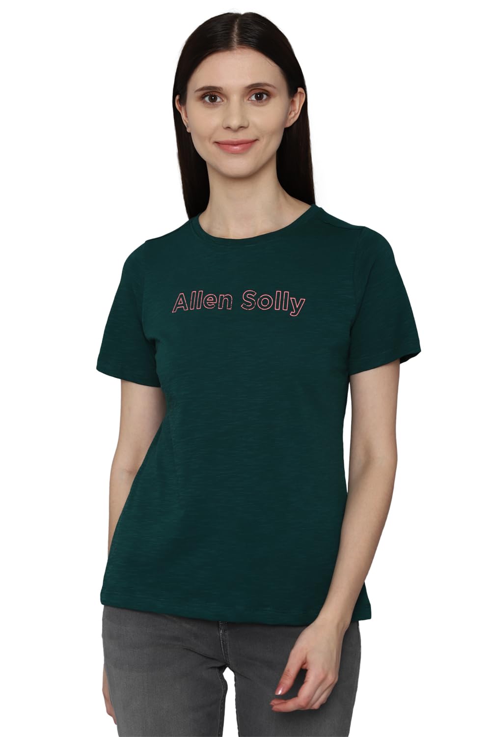 Allen Solly Women's Solid Regular Fit T-Shirts (AHKCCRGFB01581_Green S)