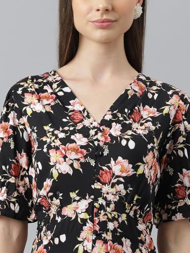 Latin Quarters Women Black Printed Half Sleeve Casual Dress_L