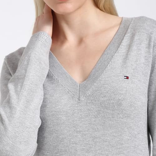 Tommy Hilfiger Women's Viscose V-Neck Sweater (S25HWSW018 Grey