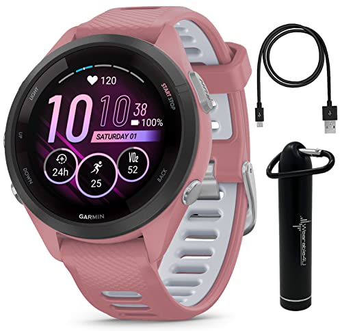 Wearable4U Garmin Forerunner 265S Music GPS Running 42 mm Smartwatch, Pink with AMOLED 1.1in Touchscreen Display E-Bank Bundle, Pink +E-bank