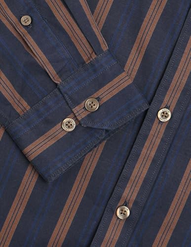 Arrow Sports Men's Striped Tailored Fit Shirt (ASAISH1762_Navy