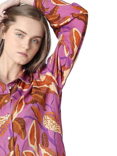 VERO MODA Women Floral Print Purple Viscose Regular Fit Shirt