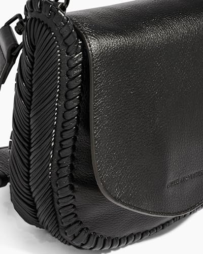 Aimee Kestenberg All For Love Saddle Crossbody Bag for Women - Small Leather Crossbody Purse - Adjustable & Removable Strap, Black With Shiny Black, Small, All for Love Saddle Crossbody - Black With