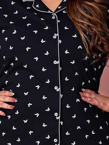TITTLI Women Pure Cotton Printed Nightsuit | Shirt and Pyjama Set | Short Sleeve Sleepwear | Comfortable Nightwear with Pockets | Travel Nightsuit For Womens