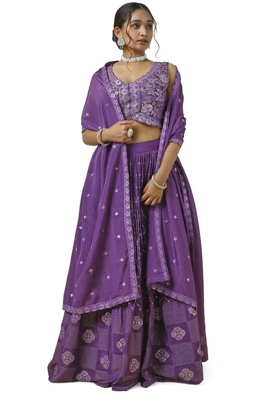 Soch Womens Purple Embellished Leheng Set