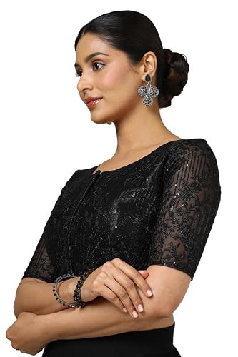 Soch Womens Black Net Embellished Blouse with Sequins