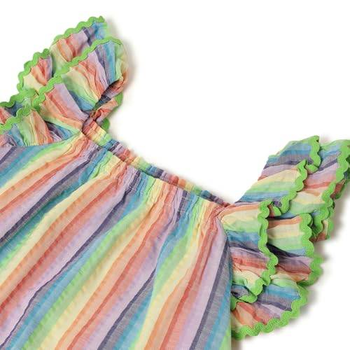UNITED COLORS OF BENETTON Regular Fit Round Neck Striped Ruffled Dress (Size: 11-12 Years)-25P4NEODR149I901 Multicolour