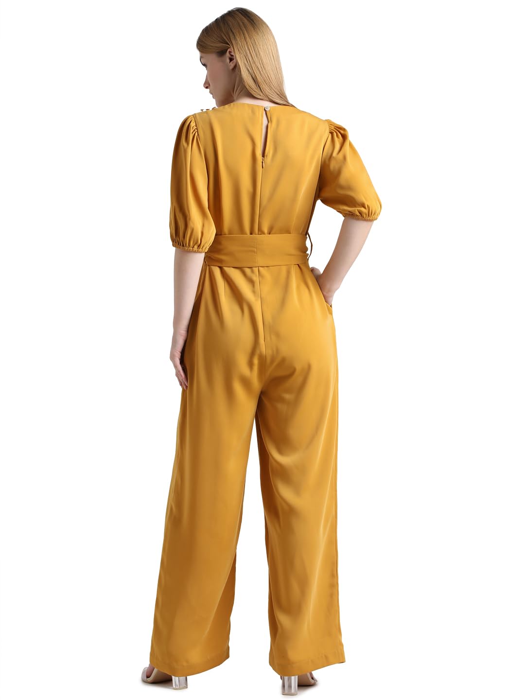 ONLY Women Solid Polyester Comfort Fit Yellow Jumpsuit