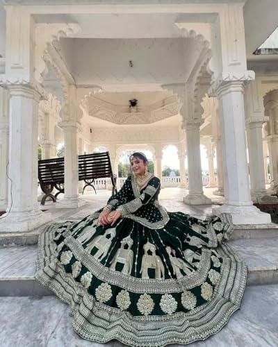 Artyfly Women Embroidered Chinon Silk Ethic Set with Dupatta Wedding and FestiveWear Traditional Outfit (Green)