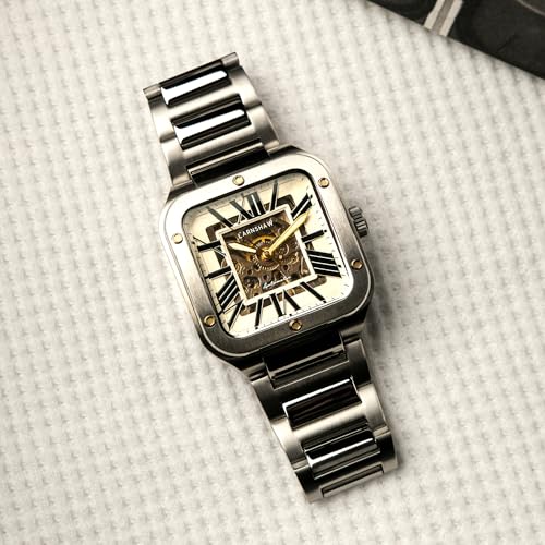 Thomas Earnshaw Men's 36.5mm Engineer Lennox Skeleton Automatic Watch with Solid Stainless Steel Bracelet ES-8303, Silver Brown