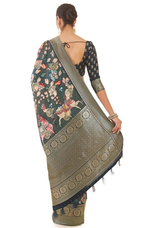 Soch Tussar Silk Women's Woven Tussar Saree (Srevjq23228A_Charcoal)