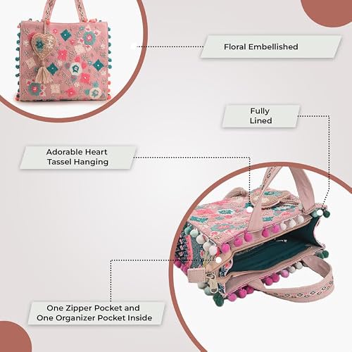 Boho Girl Whimsical Multicolor Jacquard Mini Blush Tote with Adjustable Strap | Wedding Gifts | Handbag For Girls | Birthday Gifts