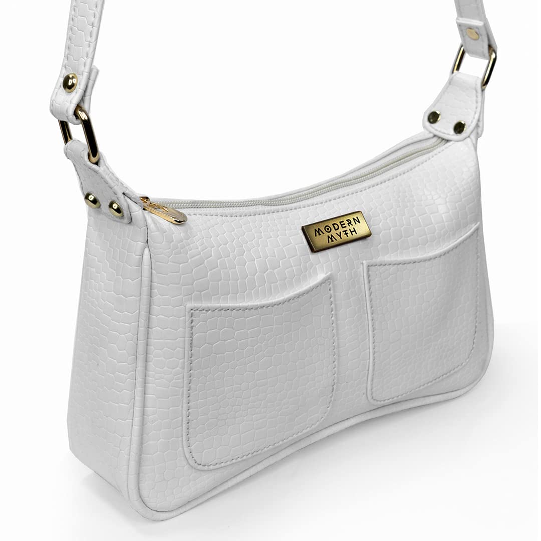 Modern Myth Sling Bag PU Leather White Retro Shoulder Bag With Twin Pockets for Women