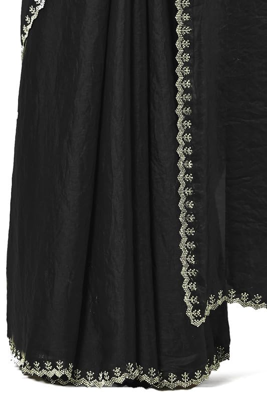 Soch Womens Black Tissue Saree With Stone Work