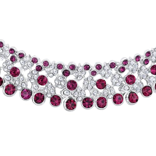 Atasi International Silver Plated Dark Pink and White American Diamond Necklace with Earrings Jewellery Set for Womens and Girls, Perfect for Parties and Festive Occasion (RR4073)