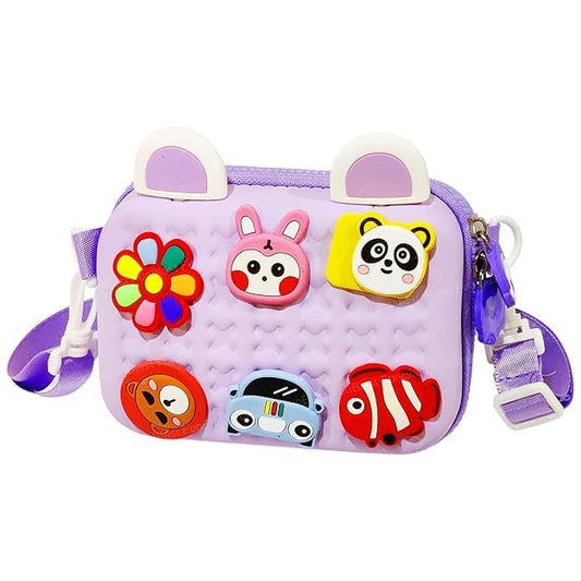 JI ACCESSORIES Cartoon Soft Silicone Bag Crossbody Shoulder Bag Purse Waterproof Anti Fall Stationery Storage Bag Handbag Sweet Birthday Gift For Children Students Girls, Multicolor (PURPLE)