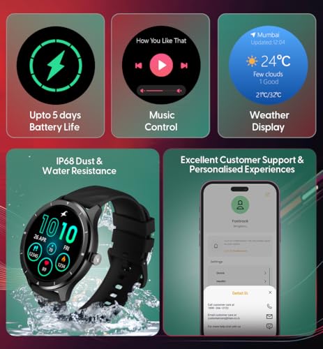Fastrack FR2 Smart Watch, 1.38" UltraVU HD Display, Blazing Fast UI, Working Crown, AI Voice Assistant, IP68 Water & Dust Resistant, Health Suite, BT Calling, Smartwatch for Men & Women (Wine Red)