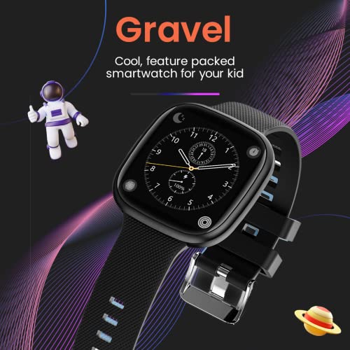 Turet Gravel Smartwatch for Kids - Aluminium Body, HD Screen, in-Built Games, Motion Mode, IP68 Waterproof, Activity Tracker, Multiple Dials, Heart Rate, SpO2 & Sleep Monitoring (Black)