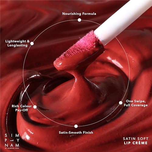 SIMPLYNAM Satin Soft Lip Crème – Dusty Pink | 1 Swipe Full Coverage | Hydrating, Creamy Matte Finish | 16 Hour Stay | Transfer-Proof & Smudge-Proof | Infused with Peptides & Squalane | Vegan (Dolly, 5 ML)