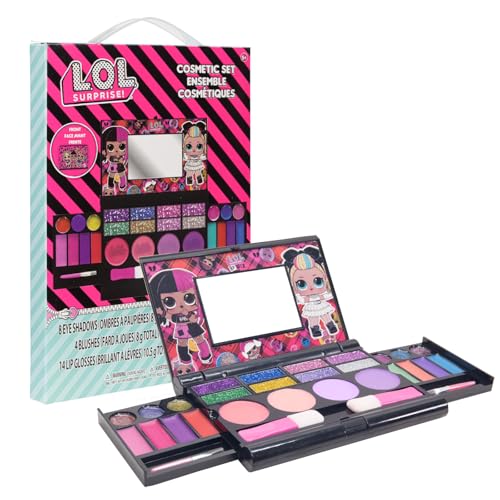 L.O.L Surprise! All-in-One Kids Cosmetic Compact Set Includes Washable Lip Gloss, Eye Shimmer, Cheek Shimmer, Brushes Colorful Portable Beauty Set for Girls, Kids, and Toddlers Ages 3+ by Townley Girl
