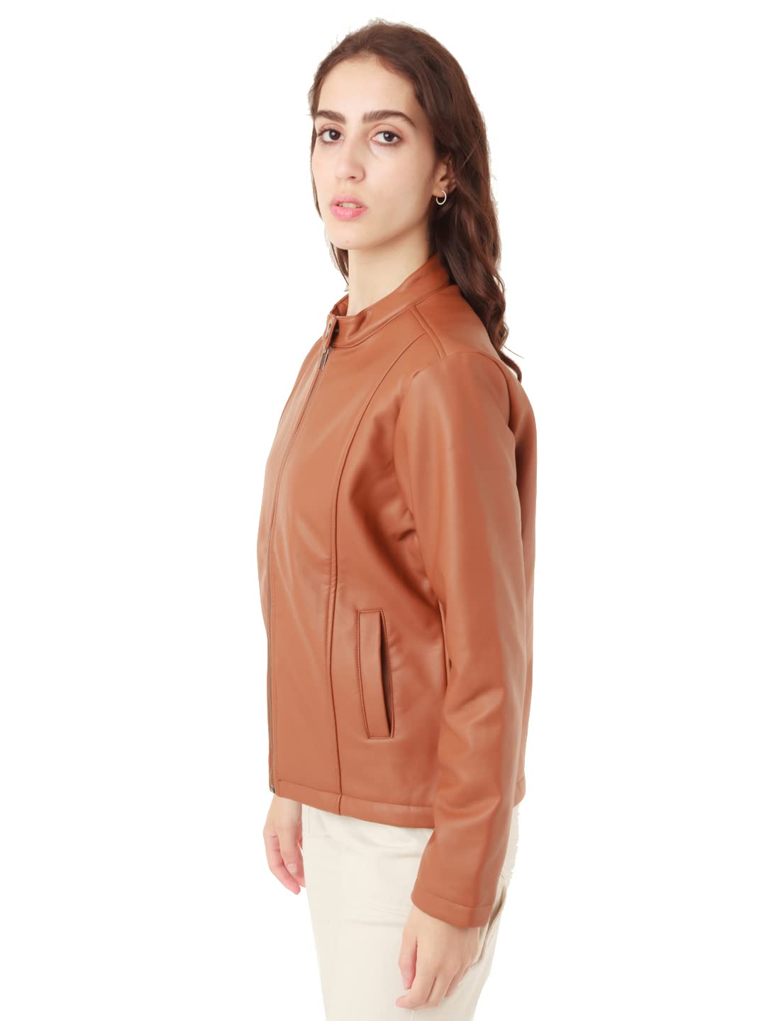 Zink London Women's Tan Solid Straight Jacket